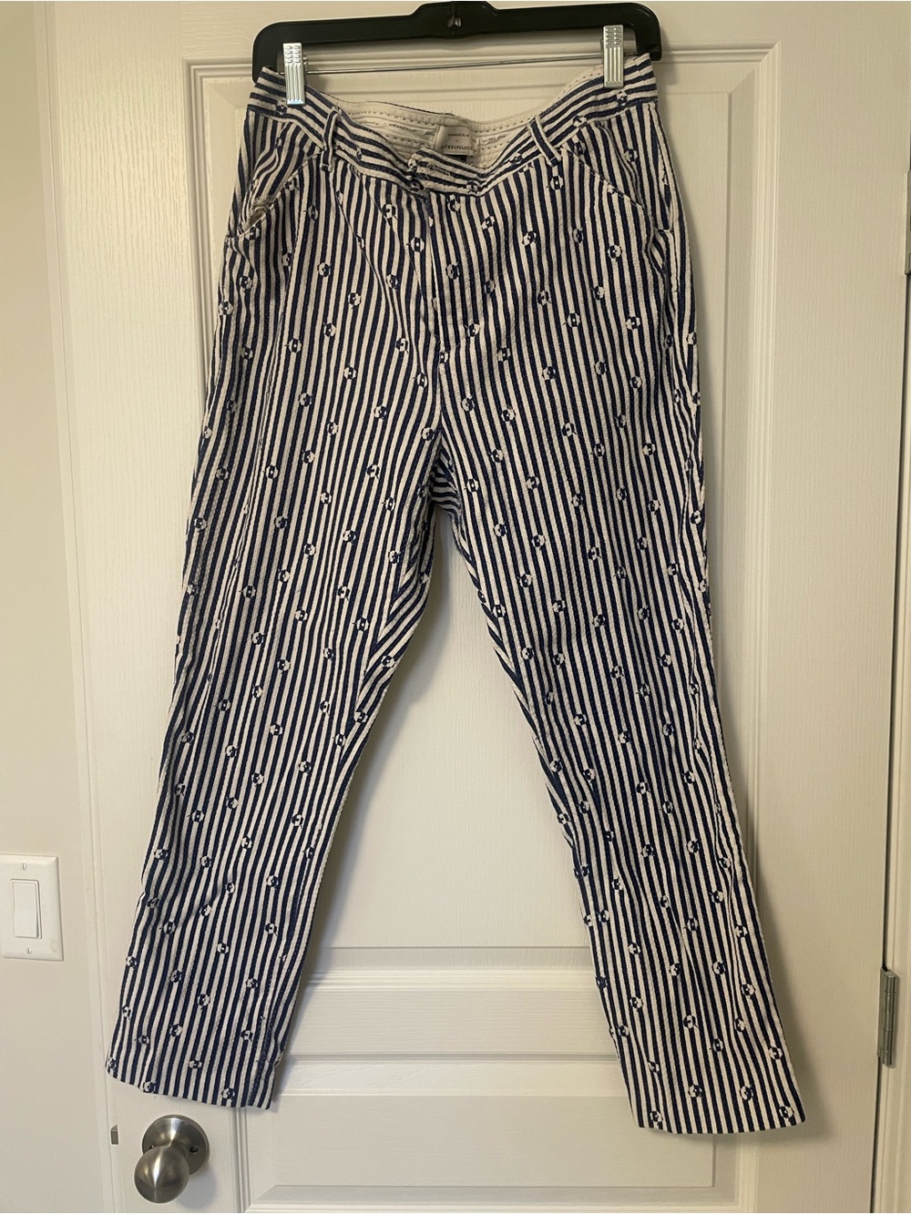 Anthropologie Navy and White Striped Print Pants
